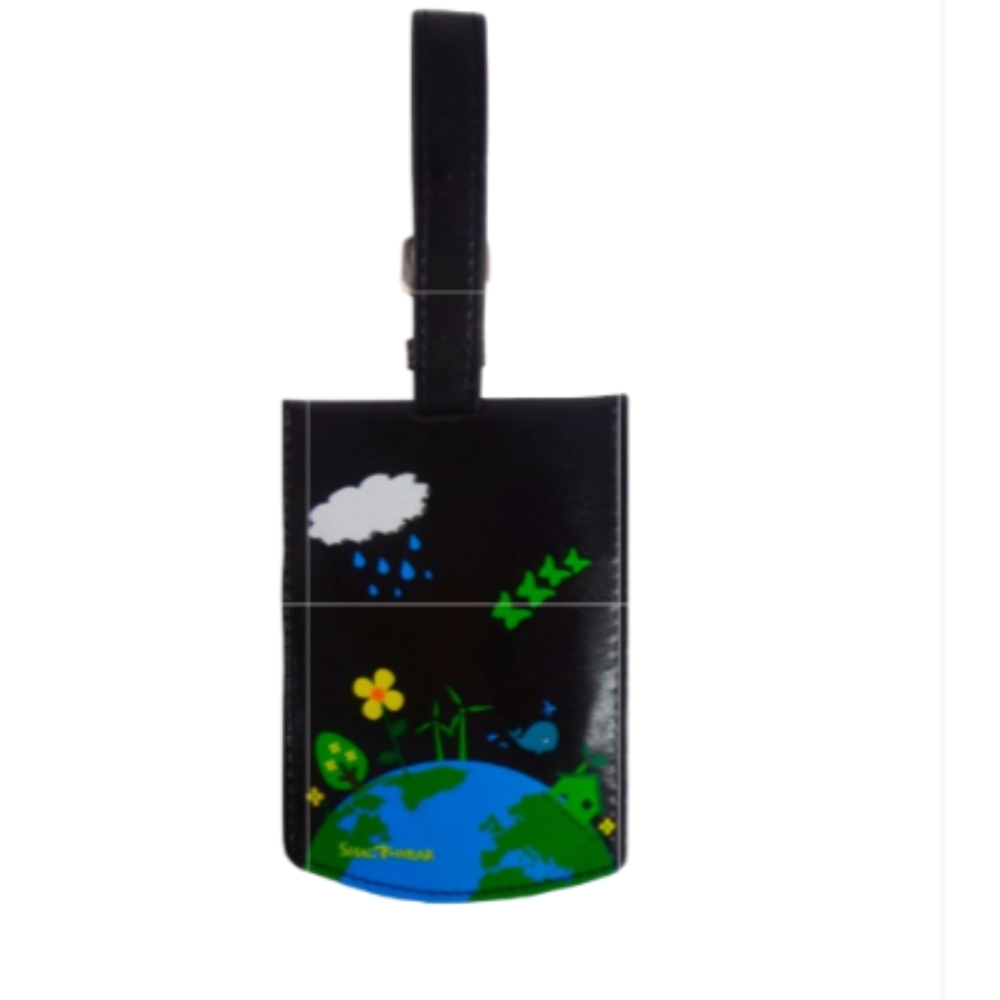 Shagwear Luggage Tag Premium Vegan Leather Mother Earth Pattern Black New